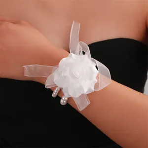 Braccialetto Con Fiore Da Polso In Perla Artificiale Fatto A Mano Fiocco Sposa Festa Di Matrimonio Corsage Floreale Gioiello Da Mano Donna