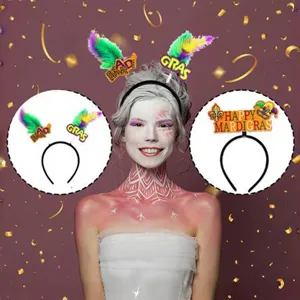 Carnival Mardi Gras Feather Headband Festival Party Hair Hoop Glitter Letter Mask Hair Accessories Unisex