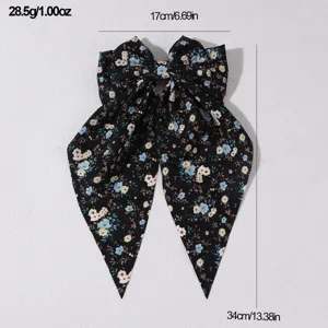 French vintage floral fabric bow hair clip with long streamer, sweet spring clip for women.