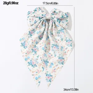 French style floral fabric hair bow long ribbon spring clip sweet hair accessory for women