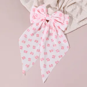 French sweet fabric bow hair clip with long streamers, elegant hair accessory for women.