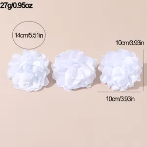 White fabric flower hair accessories set, elegant chiffon bridal floral clips and hair decor.