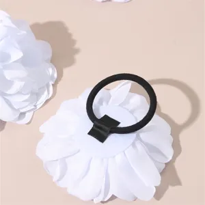 White fabric flower hair tie, elegant bridal hair accessory for daily wedding styling.