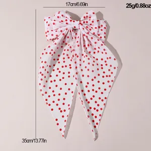 French red polka dot fabric hair bow clip with long ribbons sweet hair accessories for women