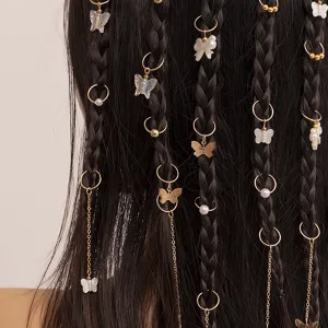 Women Fashion Hair Braiding Rings Metal Gold Hair Cuffs Dreadlocks Beads Butterfly Hair Clips Hair Accessories Jewelry