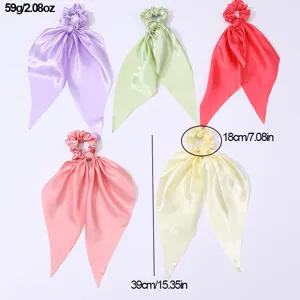 Chouchous en satin français avec rubans courts attaches cheveux unies élégants accessoires femme