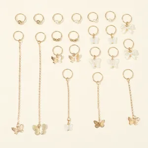 Gold hair rings dreadlock cuffs butterfly chain braids charms DIY hair accessories set