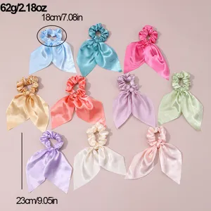 Chouchous en satin avec rubans, élégants élastiques à cheveux unis en tissu pour femmes.