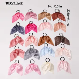 Chouchous en satin français ruban court attache queue de cheval accessoires de cheveux unis