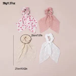 Chouchous en tissu style français avec rubans courts, matière satinée douce, 4 coloris.