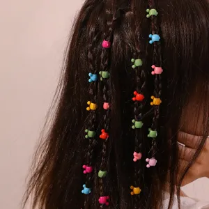 Colorful bear hair clips for braids, small claw clips and hair beads set for stylish hairstyles.