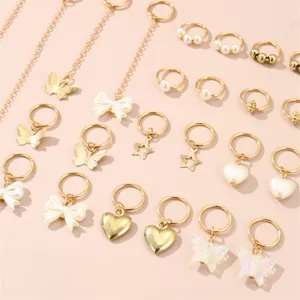 Gold dreadlocks hair rings braid cuffs charms set with butterflies hearts pearls for DIY styling.