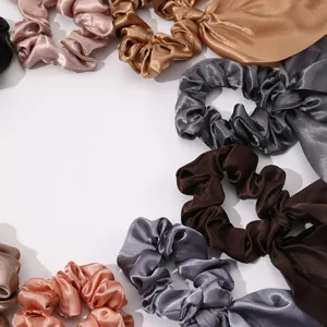 Chouchous en satin français avec rubans courts, élastiques à cheveux unis pour femmes et filles.