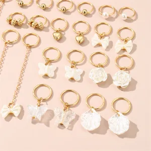 Dreadlock hair rings set, trendy butterfly bow pearl charms DIY braiding jewelry for women.