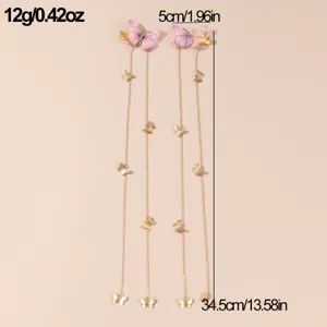 Vintage butterfly hair clips with long gold chains elegant fashion hair accessories.
