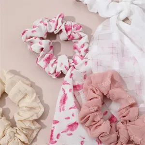 Chouchous de cheveux en satin style français avec rubans, jolis accessoires floraux unis.