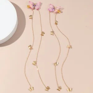 Vintage mesh butterfly long chain hair clip, elegant retro tassel hairpin for women.