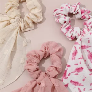 Chouchous élégants de style français avec de longs rubans, attaches en tissu doux pour femmes.