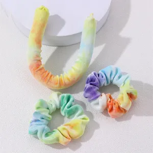 Tie-dye velvet heatless curling rod and matching scrunchies hair styling set for daily use
