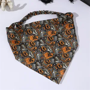 Halloween elastic hair band with cute pumpkin and ghost print for women and girls daily wear.