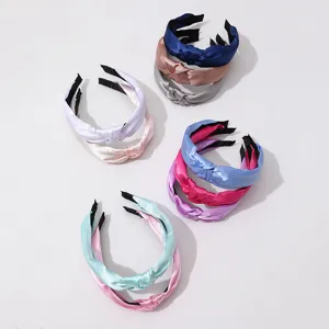 Satin knotted headbands set, fashion solid color hair hoops for women daily wear.