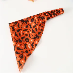 Halloween fabric hair band orange black cat pumpkin print elastic bandana head wrap accessory