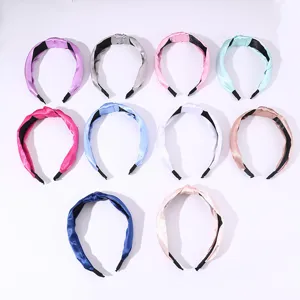 Set of 10 solid color satin headbands, stylish fabric hair hoops for women and girls daily wear.