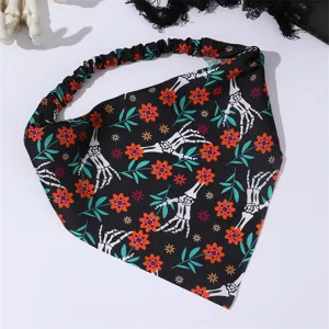 Halloween skull hand floral print elastic hair band women festival bandana hair accessory