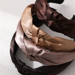Elegant satin knotted headband for women, solid color wide hair hoop for autumn and winter daily use.
