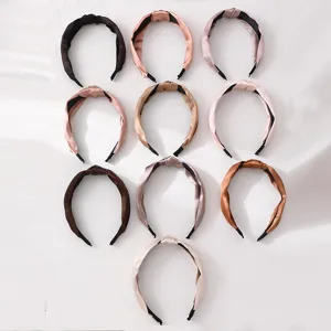 Solid color fabric knotted headbands set, 10-piece assorted fashion hair accessories.