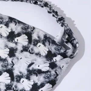 Halloween black white ghost print fabric headband spooky hair accessory for women girls