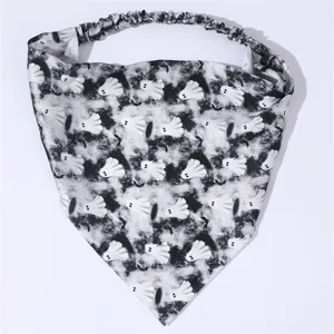 Halloween ghost pattern fabric hair band detail view, elastic headband for women daily and party wear