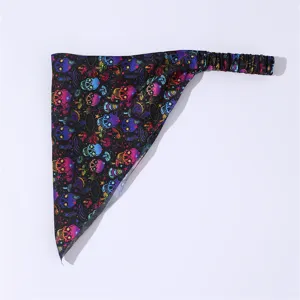 Halloween colorful skull print fabric headband with elastic band women hair accessories