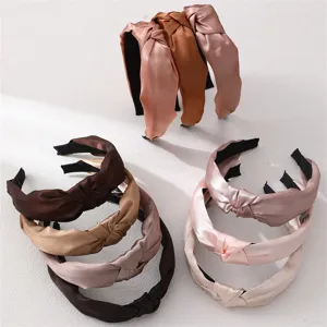 Elegant satin knotted headband set for women, stylish solid color hair hoops for daily wear.