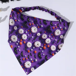 Halloween purple pumpkin pattern elastic hair bandana hair accessory detail close-up view