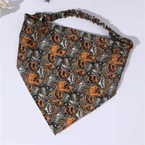 Halloween triangle headband elastic hair wrap pumpkin print festival hair accessory for women