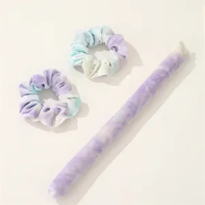 Tie-dye velvet hair scrunchies and heatless curling rod set for natural soft wave hair.