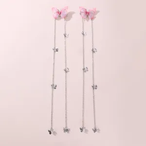 Rosa Schmetterling Metall Quaste Haarnadeln, süße lange Kette Mode Haaraccessoires.