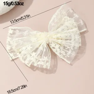White lace bow hair clip with pearls, sweet elegant spring clip for women daily hair styling.