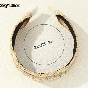 Bohemian ethnic straw braided wide headband vintage style women daily hair accessory