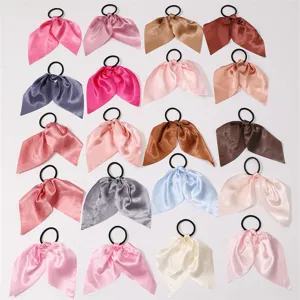 Chouchous en satin avec rubans courts, élastiques à cheveux unis pour femmes et filles.