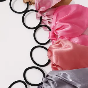 Chouchous en satin français avec de courts rubans, élastiques élégants unicolores pour femmes.