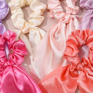 Chouchous en satin avec rubans courts, attaches queue de cheval en tissu, accessoire cheveux.