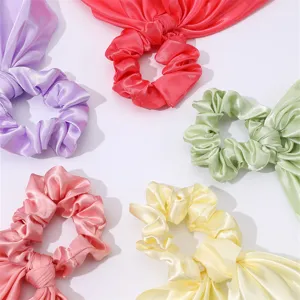 Chouchous en satin de couleur unie avec courts rubans, élégants élastiques à cheveux français.
