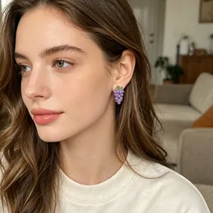 Boucles d'oreilles perles raisin violet fait main style doux été clous bijoux délicats