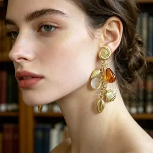 Pendientes colgantes de concha estilo resort de verano para mujer joyas de oro elegante