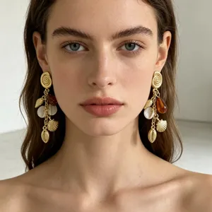 Pendientes de borla de concha estilo vacaciones de verano para mujeres moda chic