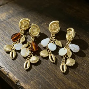 Europeo Americano Moda Verano Vacaciones Concha Caracol Borla Pendientes Poste de Plata de Ley 925 Aleación Perla Artificial Pendientes Mujer Joyería