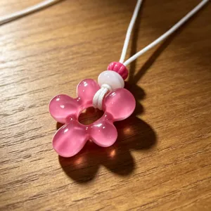 Collier clavicule fleur en résine rose, bijoux tendance de style vacances à la plage chic.