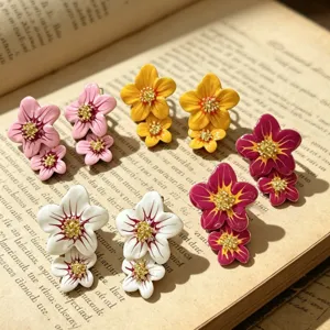 Boucles d'oreilles clous fleurs gouttes d'huile colorées, bijoux vintage exquis pour femmes.